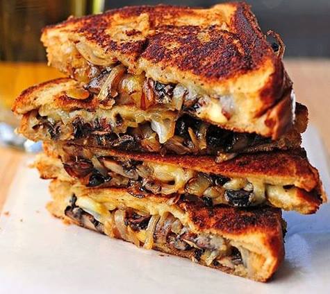 Roasted Mushrooms & Onions with Gouda Grilled Cheese